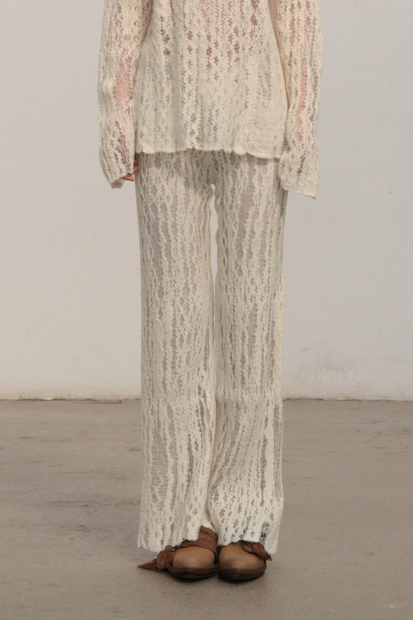 SWAYING/KNIT Hollow Flower Style Straight Pants SW23AW3B44 White
